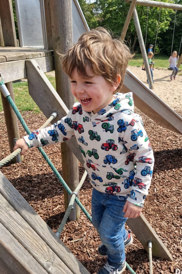 Playful tractor-print hoodie